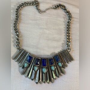 Tribal Necklace with Faux‎ Lapis Lazuli & Faux Turquoise Brutalist Boho